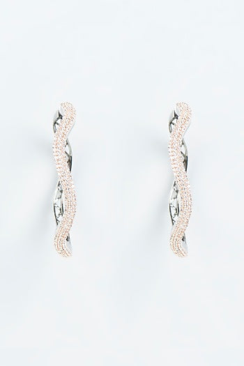 Two Tone Finish Zircon Hoop Earrings