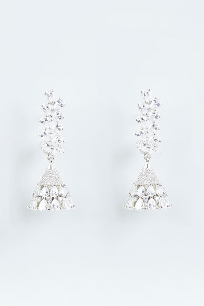 White Finish Faux Diamonds Dangler Earrings