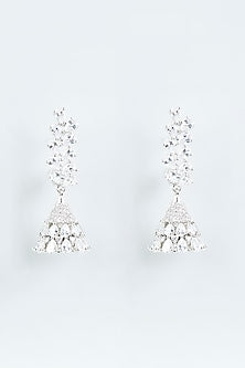 White Finish Faux Diamonds Dangler Earrings