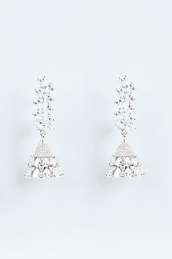 White Finish Faux Diamonds Dangler Earrings
