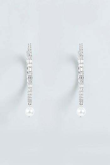 White Finish Faux Diamonds Hoop Earrings