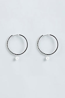 White Finish Faux Diamonds Hoop Earrings