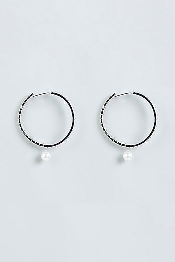 White Finish Faux Diamonds Hoop Earrings