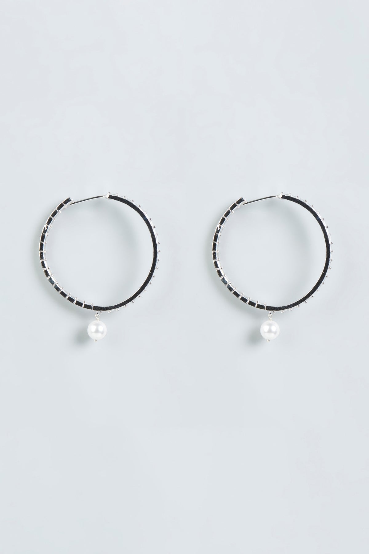 White Finish Faux Diamonds Hoop Earrings