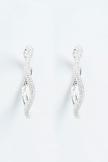 White Finish Faux Diamonds Hoop Earrings
