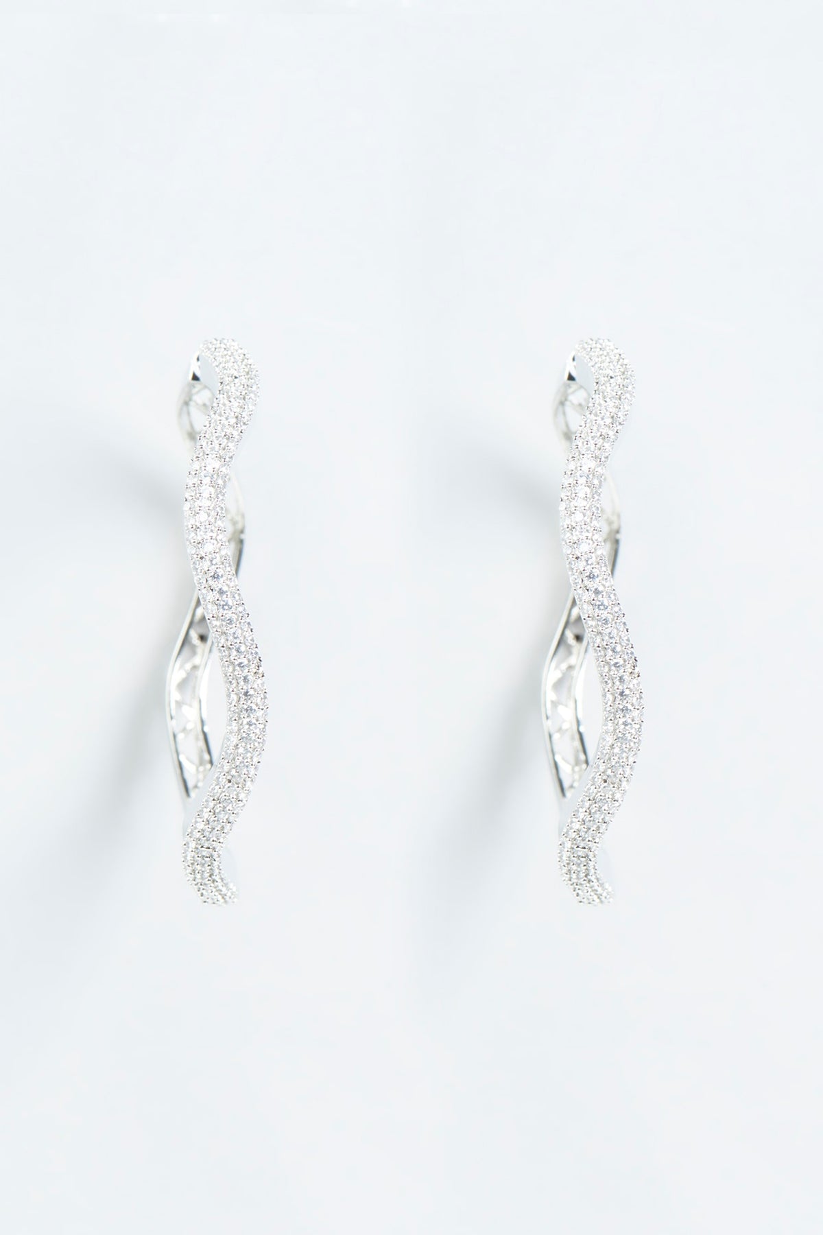 White Finish Faux Diamonds Hoop Earrings