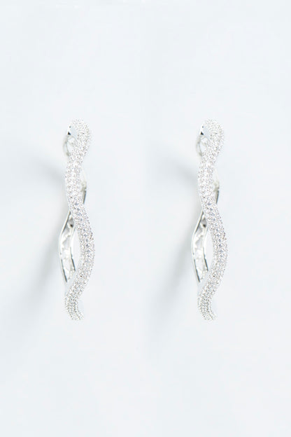 White Finish Faux Diamonds Hoop Earrings