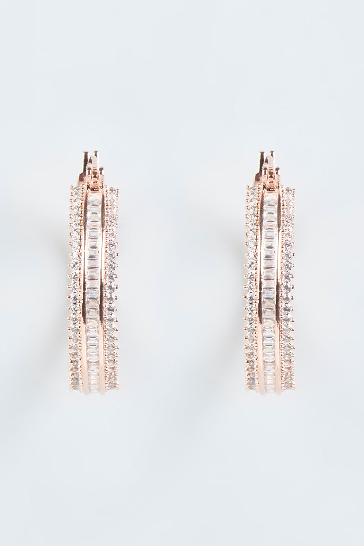 Rose Gold Finish Zircon Hoop Earrings