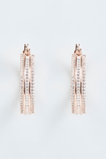 Rose Gold Finish Zircon Hoop Earrings