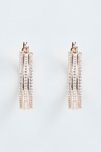 Rose Gold Finish Zircon Hoop Earrings