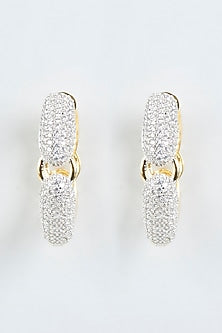 Gold Finish Faux Diamonds Hoop Earrings