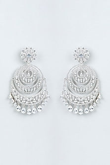 White Finish Faux Diamond Dangler Earrings