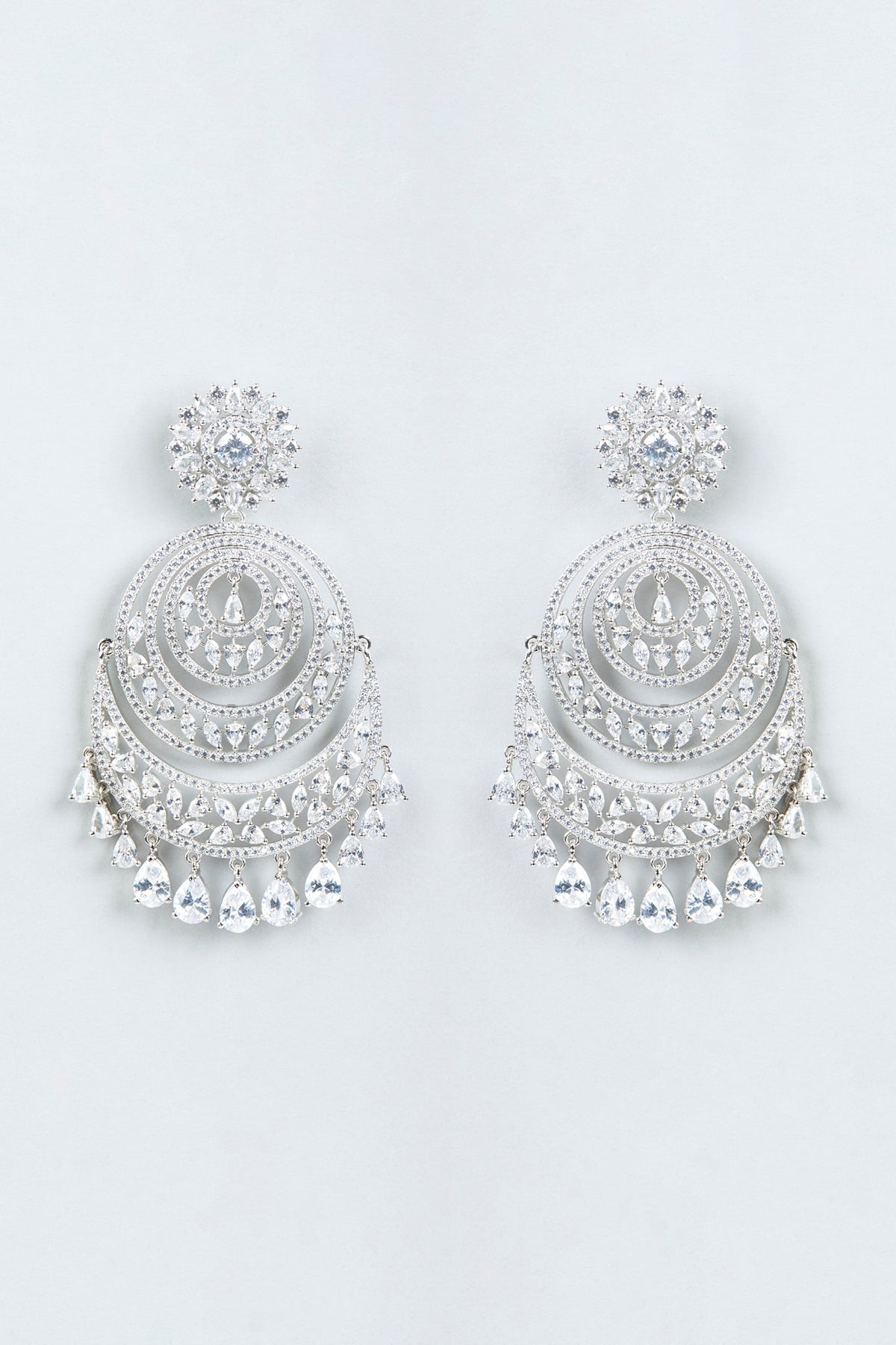 White Finish Faux Diamond Dangler Earrings