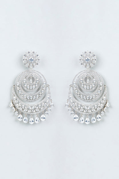 White Finish Faux Diamond Dangler Earrings