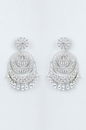 White Finish Faux Diamond Dangler Earrings
