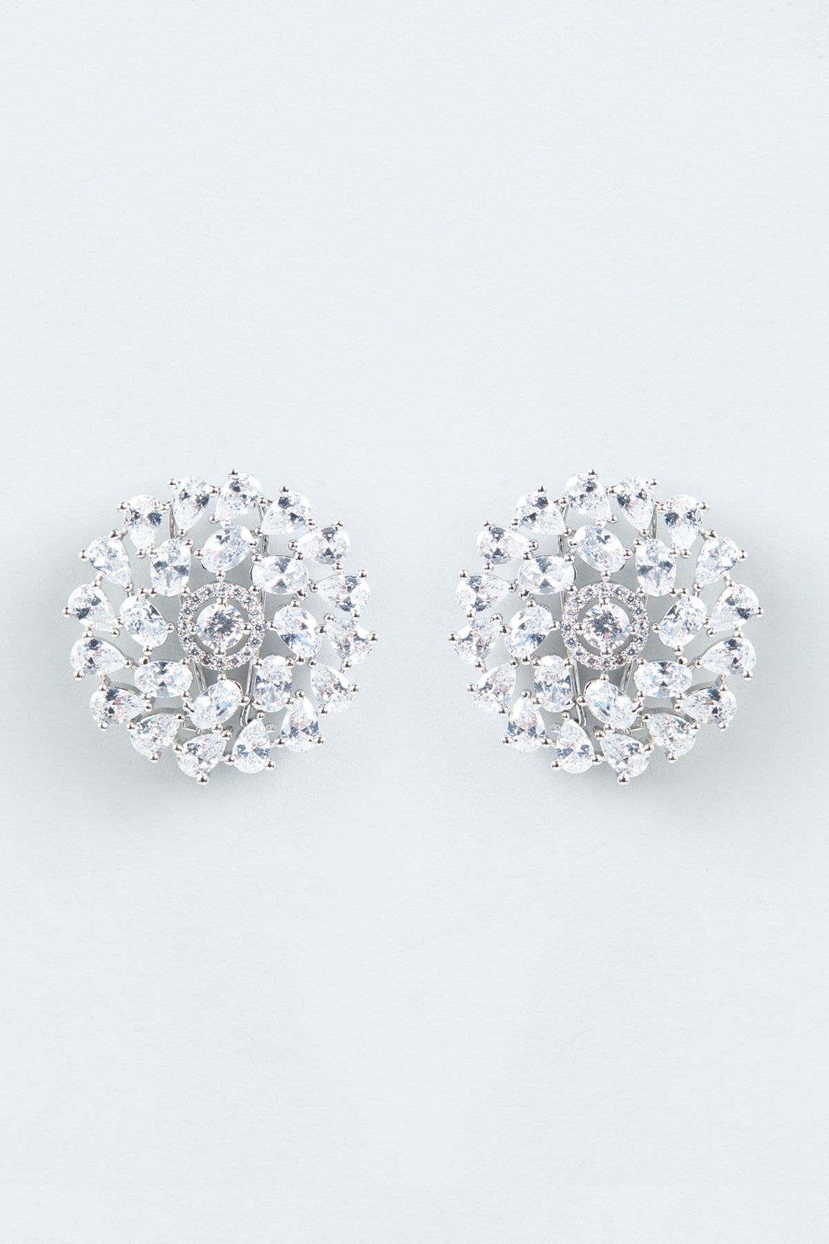 White Finish Zircon Stud Earrings