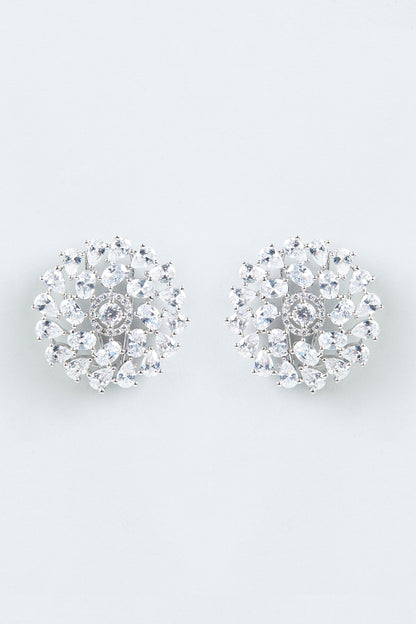 White Finish Zircon Stud Earrings