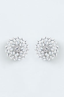 White Finish Zircon Stud Earrings
