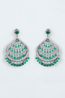 Black Rhodium Finish Green Stone Earrings