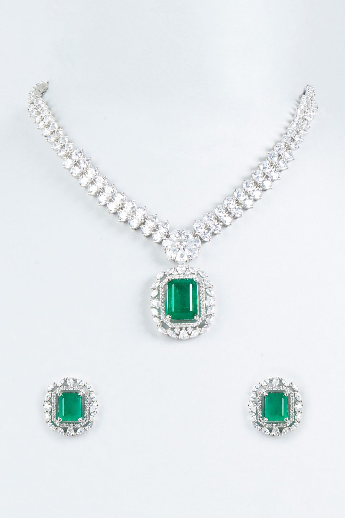 White Finish Faux Diamond Necklace Set