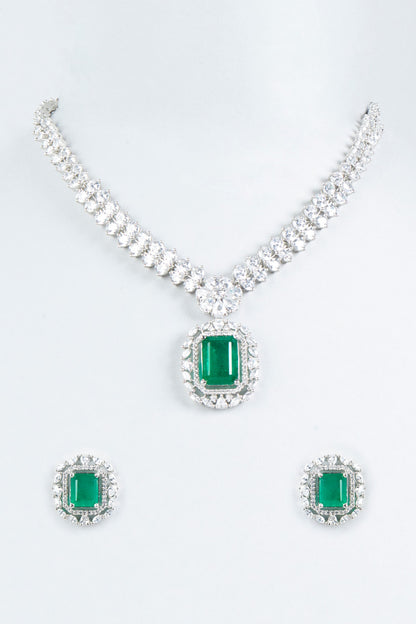 White Finish Faux Diamond Necklace Set