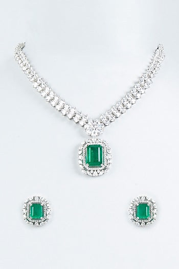White Finish Faux Diamond Necklace Set