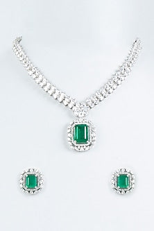 White Finish Faux Diamond Necklace Set