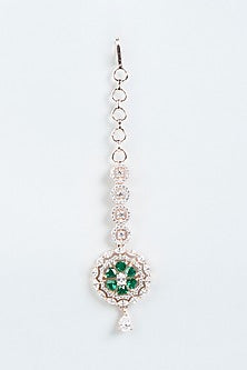 Rose Gold Finish Green Stone Maang Tikka