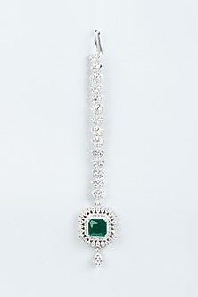 White Finish Emerald & Zircons Maang Tikka