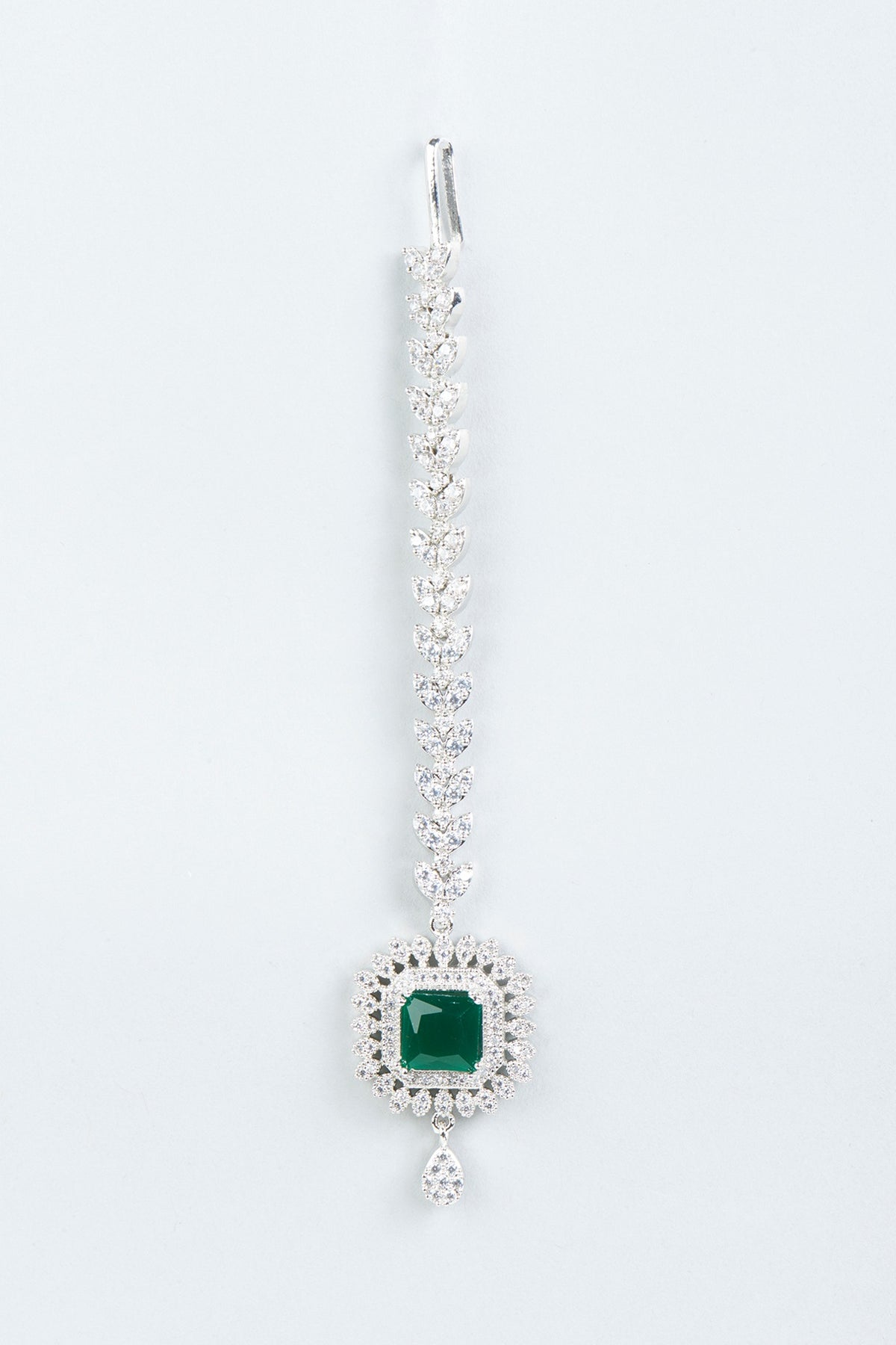 White Finish Emerald & Zircons Maang Tikka