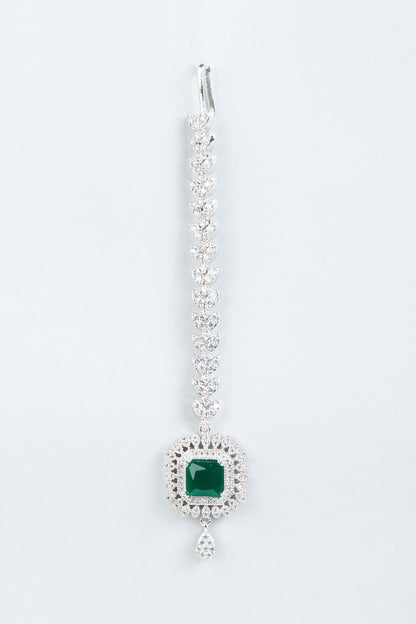 White Finish Emerald & Zircons Maang Tikka