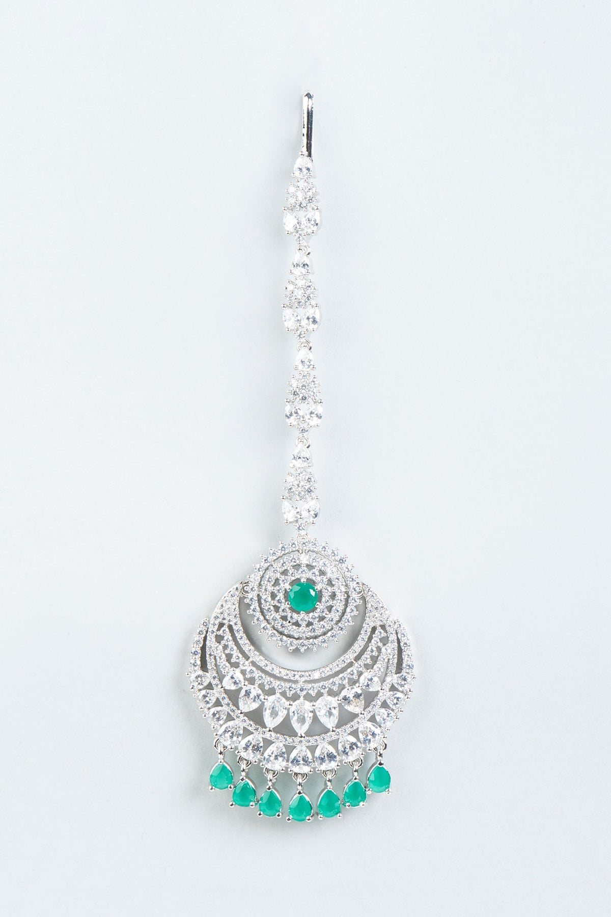 White Finish Zircon & Emerald Maangtikka