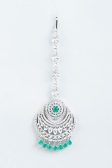 White Finish Zircon & Emerald Maangtikka