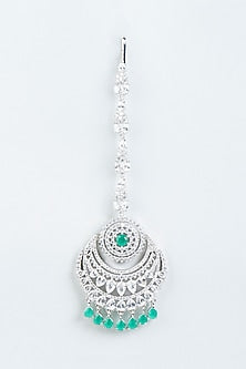 White Finish Zircon & Emerald Maangtikka