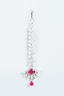 White Finish Red Synthetic Stone & Zircon Maangtikka