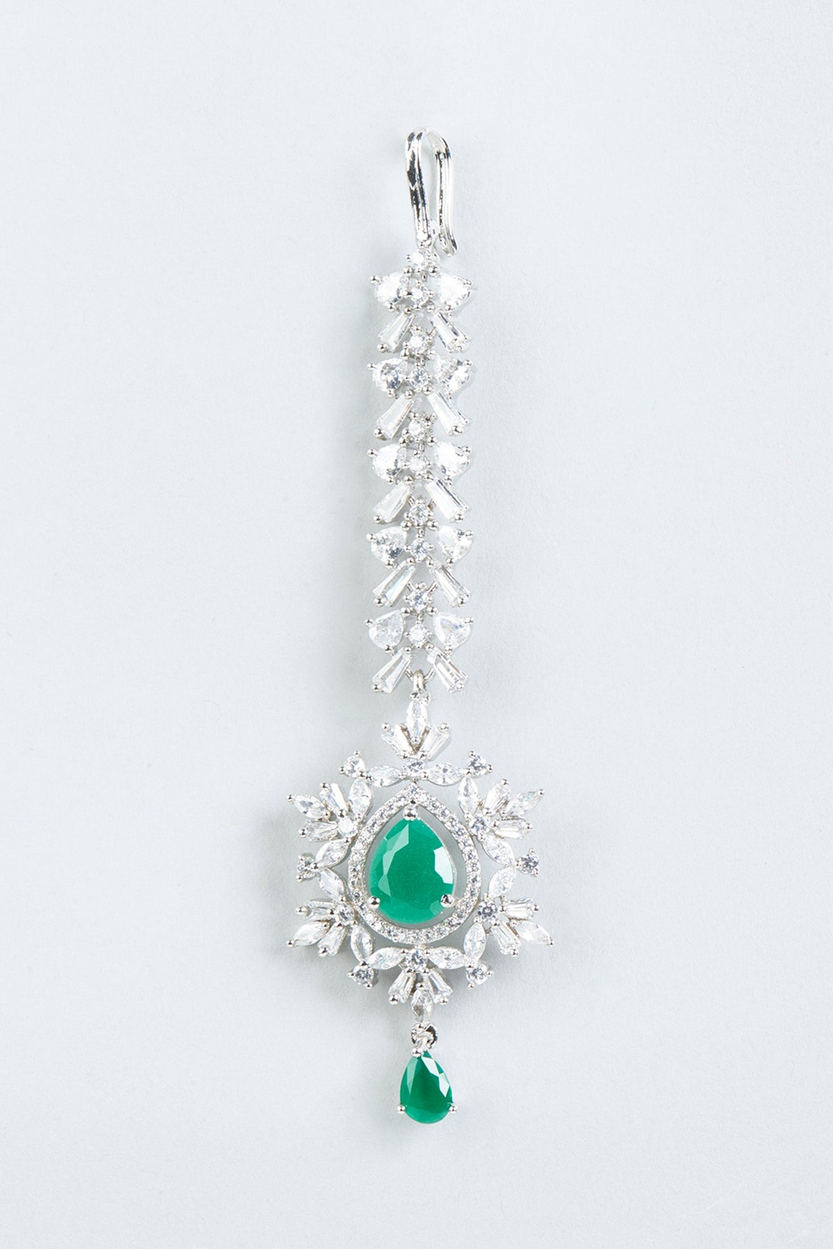 White Finish Zircons & Emerald Maang Tikka