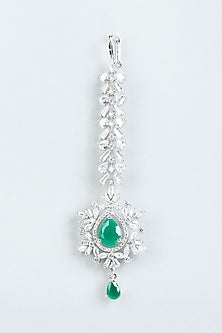 White Finish Zircons & Emerald Maang Tikka