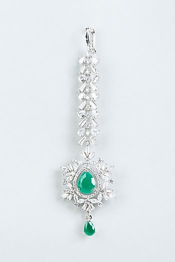 White Finish Zircons & Emerald Maang Tikka
