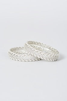 White Finish Zircon Bangles (Set of 2)