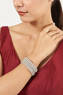 White Finish Zircon Bangles (Set of 2)