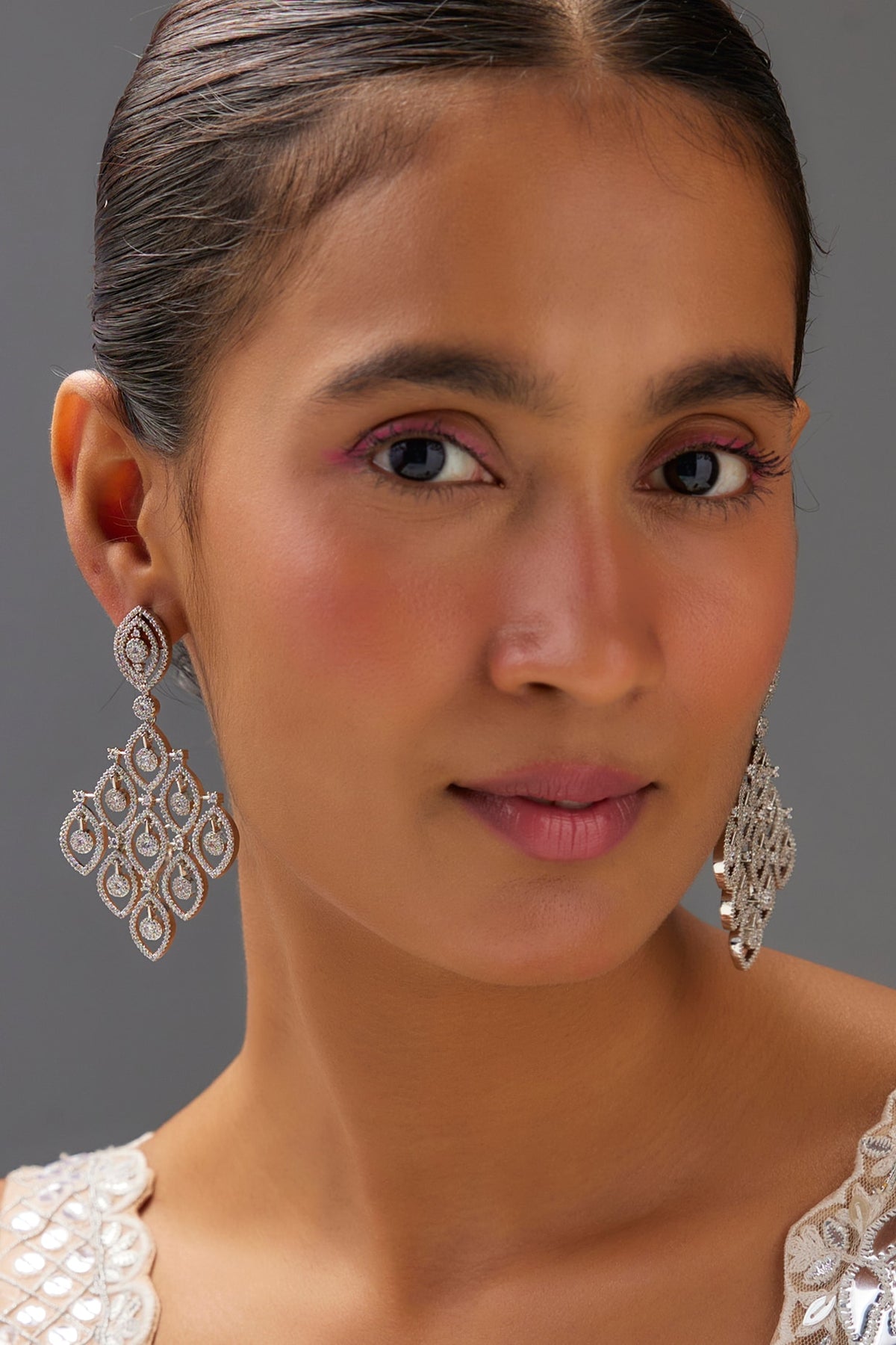 White Finish Zircon Dangler Earrings