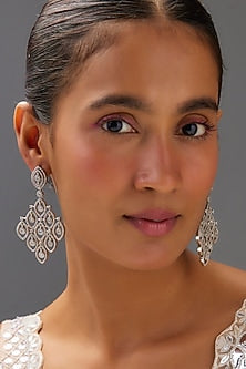 White Finish Zircon Dangler Earrings