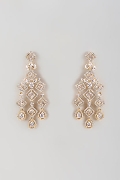 Gold Finish Zircon Dangler Earrings