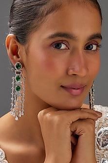 White Finish Zircon & Emerald Stone Dangler Earrings