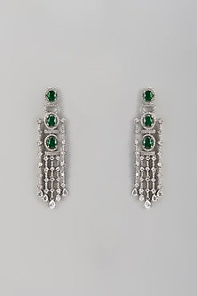 White Finish Zircon & Emerald Stone Dangler Earrings