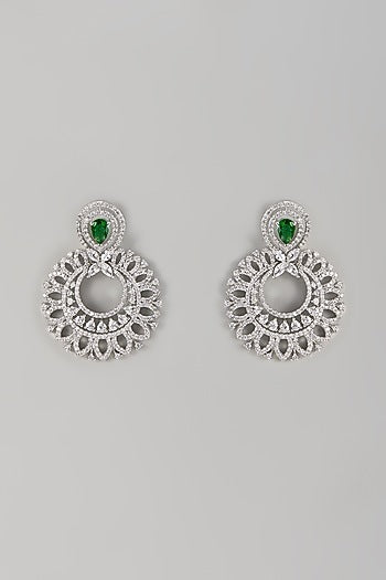 White Finish Zircon & Emerald Stone Dangler Earrings