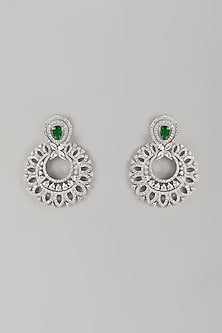 White Finish Zircon & Emerald Stone Dangler Earrings
