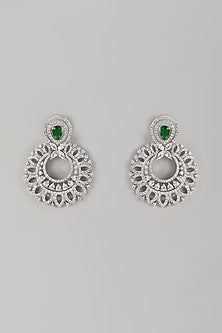 White Finish Zircon & Emerald Stone Dangler Earrings