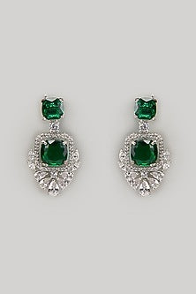 White Finish Zircon & Emerald Stone Dangler Earrings
