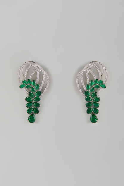 White Finish Zircon & Emerald Stone Dangler Earrings
